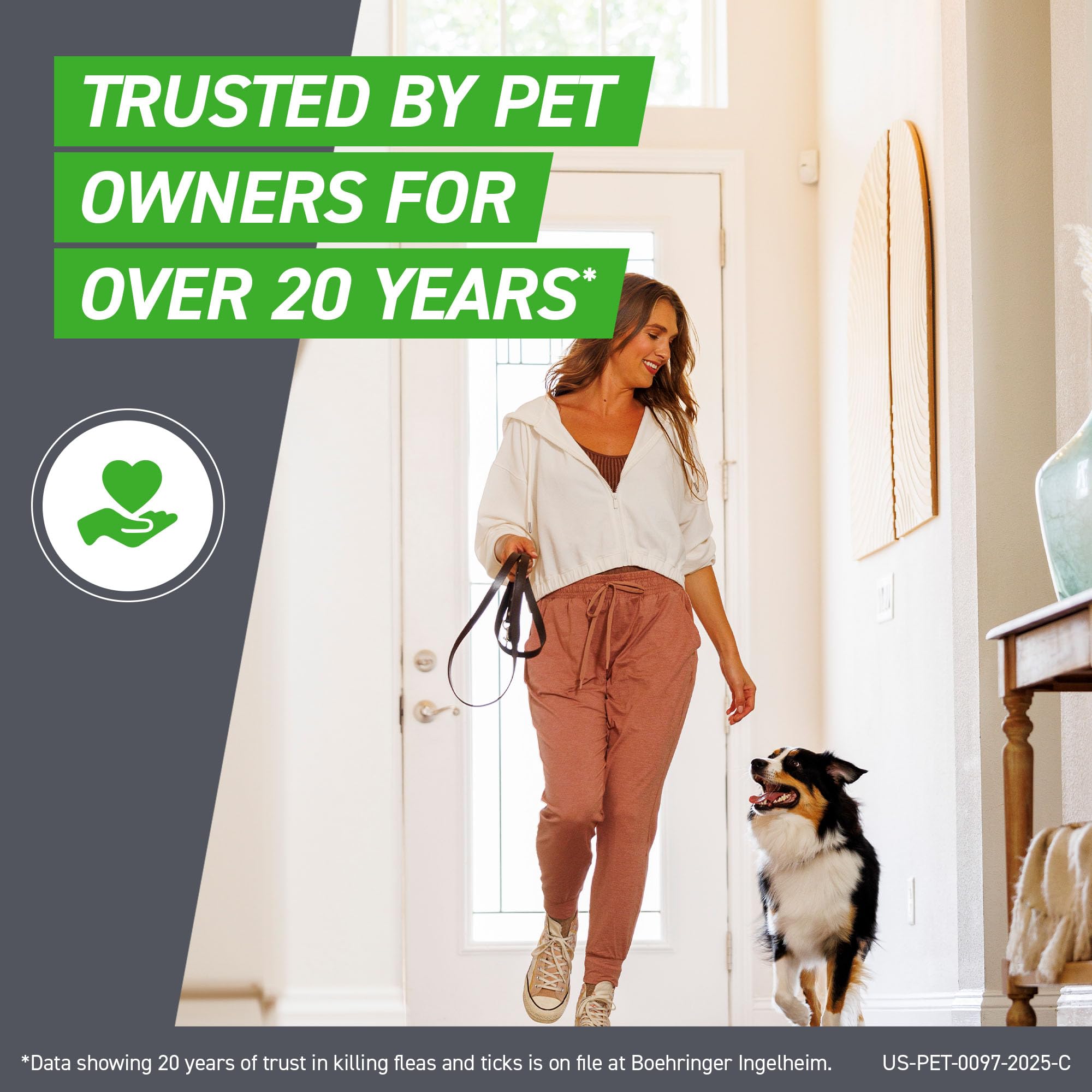 Frontline plus next to medium-sized dog to show appropriate 23–44 lb weight range