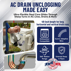 THE FRYOILSAVER COMPANY brush bent through a P-trap demonstrating flexible reach advantage