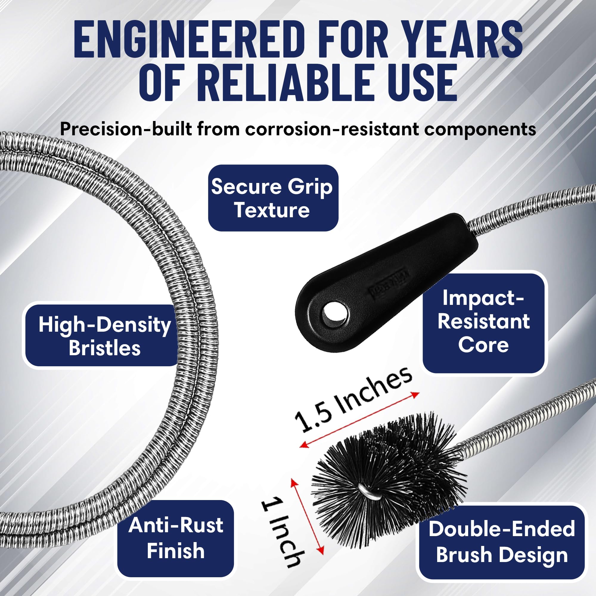 THE FRYOILSAVER COMPANY brush inserted into sink drain pulling hair to restore flow