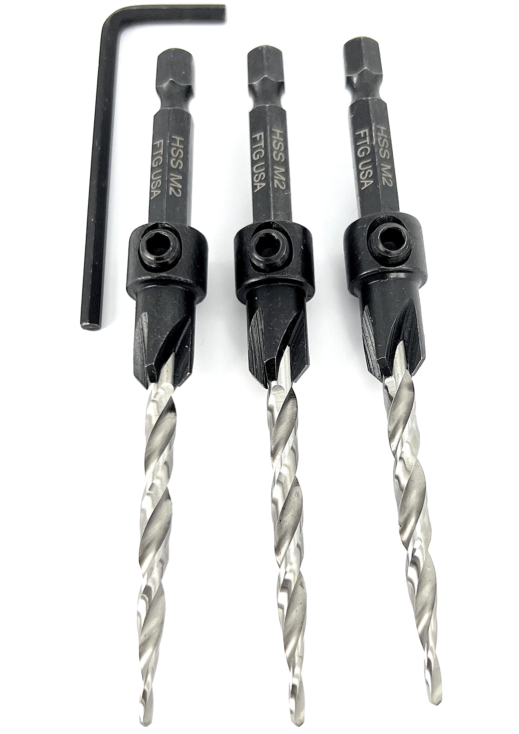 FTG USA close-up of four-flute countersink cutter highlighting clean chip evacuation benefit