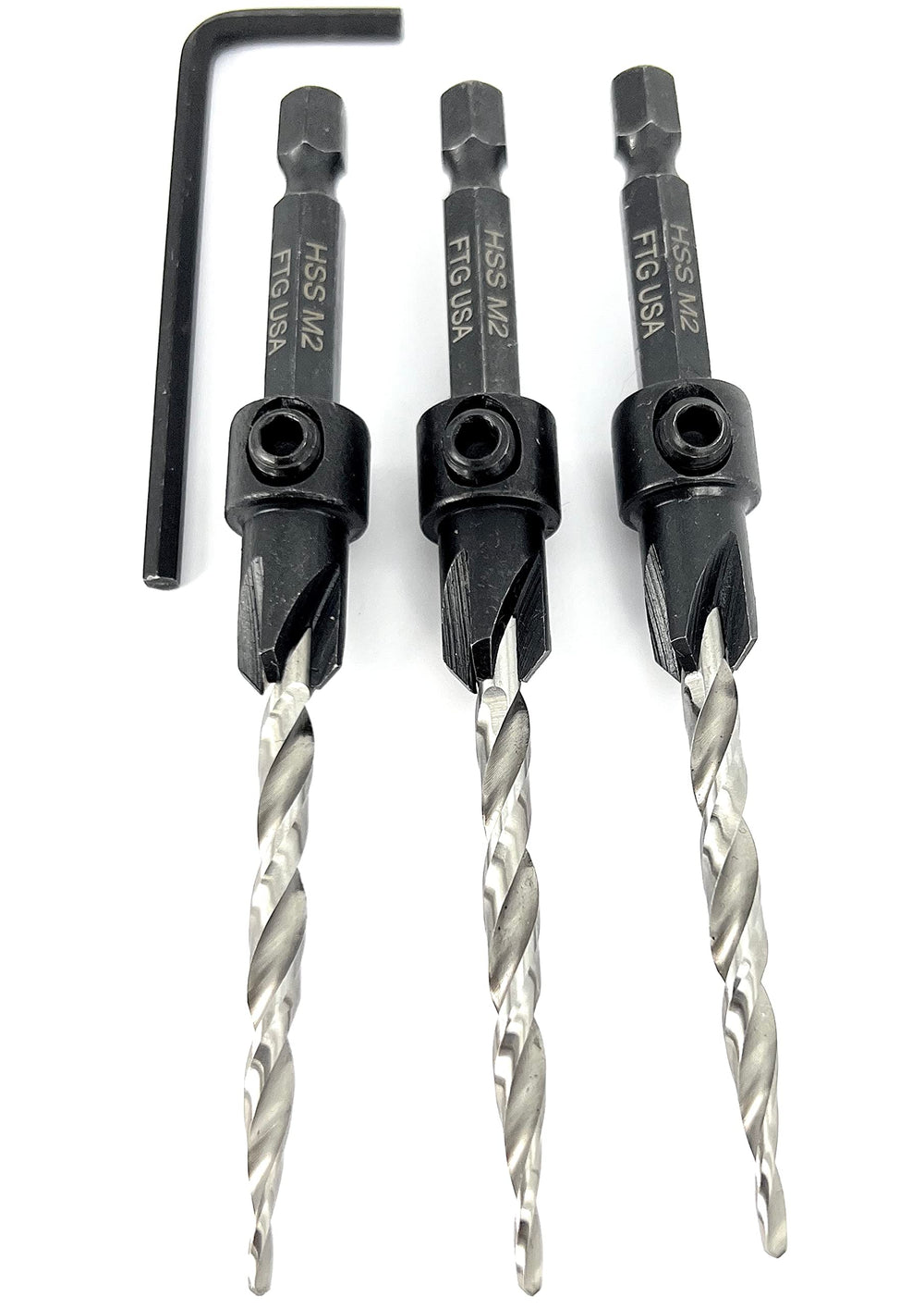 FTG USA close-up of four-flute countersink cutter highlighting clean chip evacuation benefit