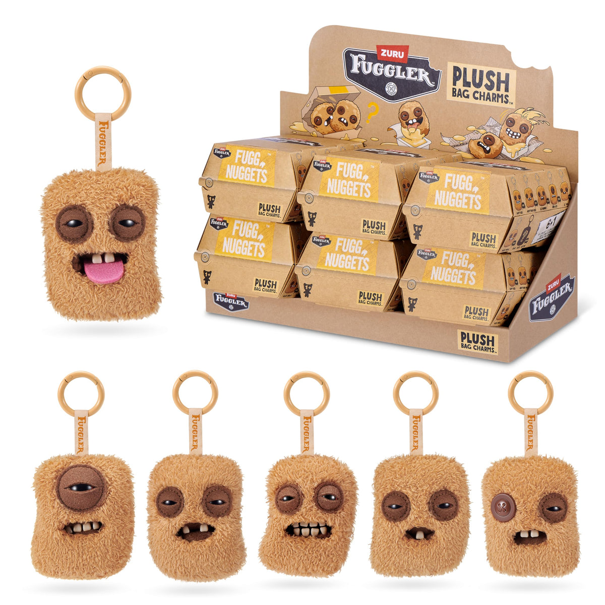 Fuggler front view of six-pack showing quirky faces and portability