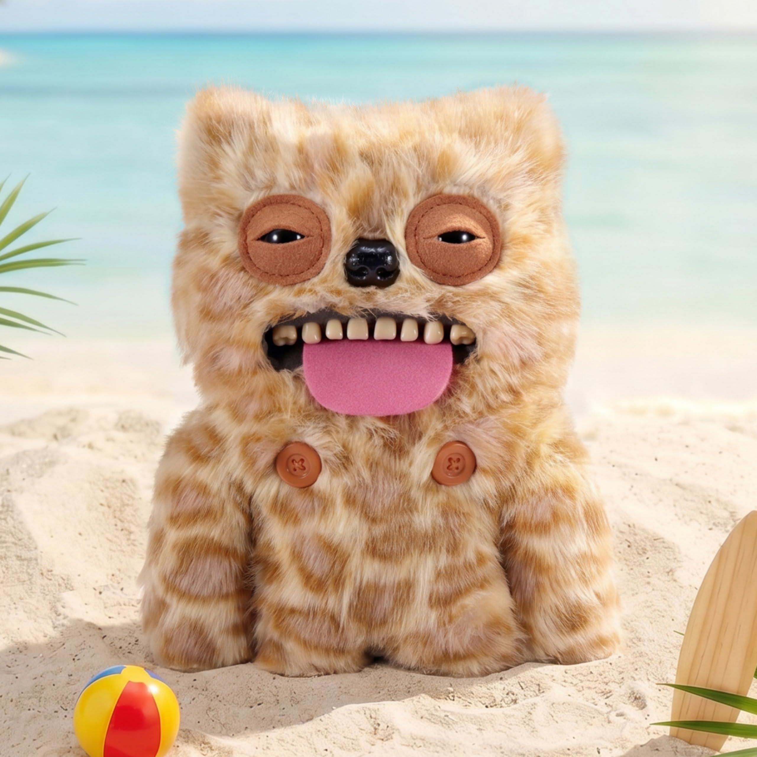 Fuggler Sir Belch side profile with beach hat showing playful styling and summer-ready personality