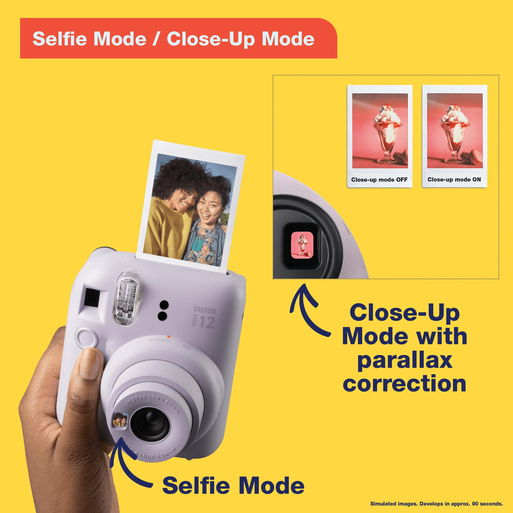 Fujifilm Instax Mini 12 selfie mirror close-up for precise framing and better selfies