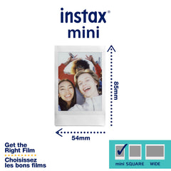 Fujifilm Instax Mini print next to credit card showing compact size benefit
