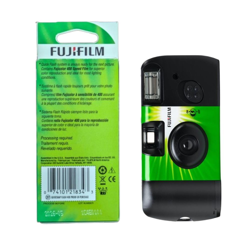 Fujifilm QuickSnap interior film roll close-up highlighting Superia X-TRA 400 benefits