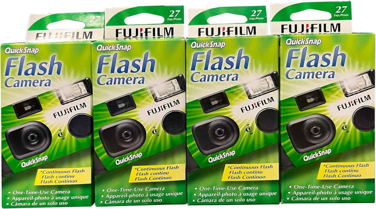Fujifilm QuickSnap front view showing compact disposable camera and easy grip