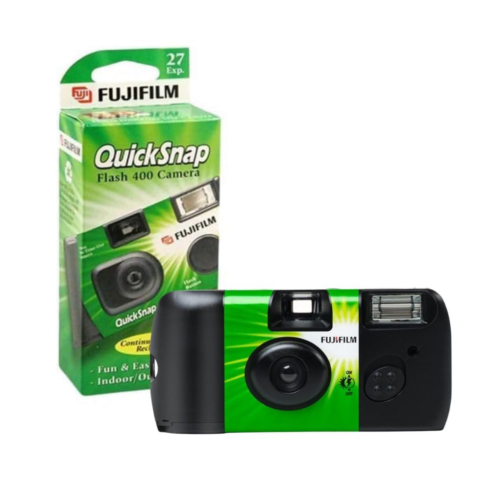 Fujifilm QuickSnap held in hand illustrating pocketable size and portability