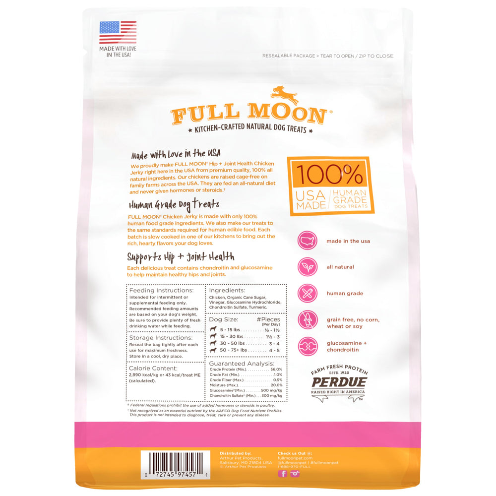 Full Moon close-up jerky texture highlighting real chicken and appetizing look
