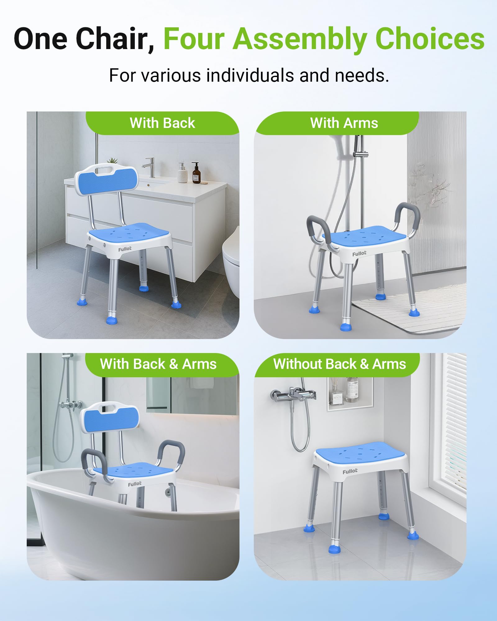 FULLOT aluminum legs with 2.2-inch non-slip feet for steady traction in wet tubs