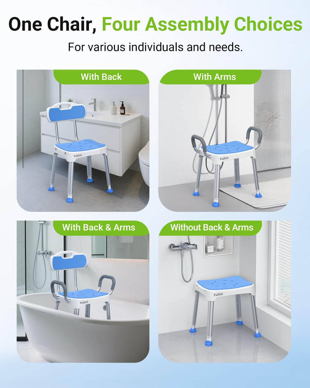 FULLOT aluminum legs with 2.2-inch non-slip feet for steady traction in wet tubs