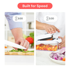 fullstar chopping an onion to show speed and time-saving benefit in use