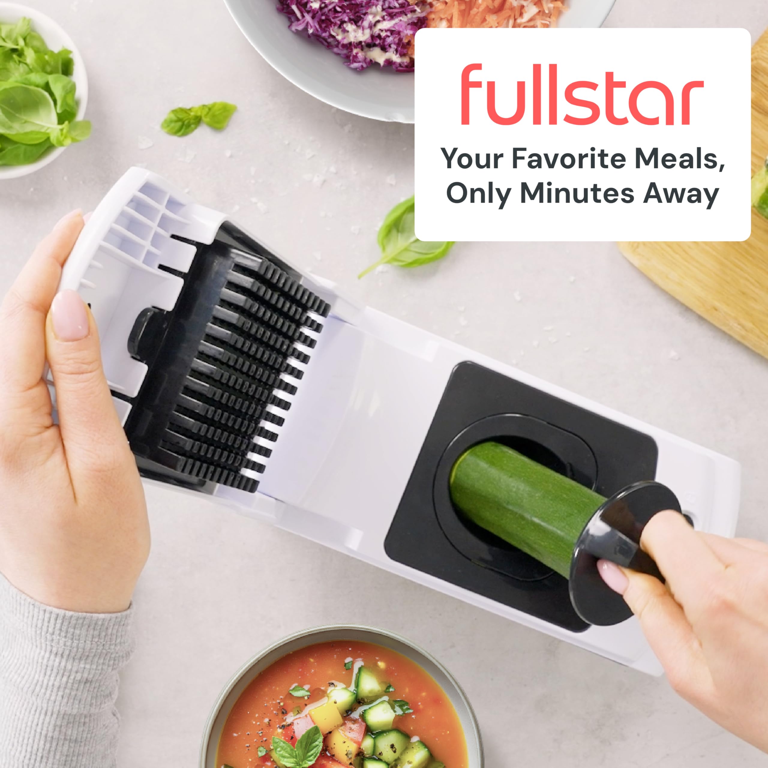 fullstar on kitchen counter with salad ingredients showing everyday practicality