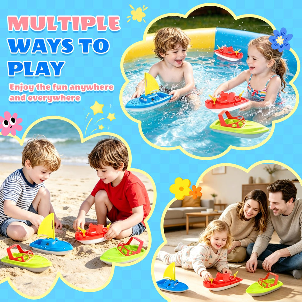 FUN LITTLE TOYS boats on wet sand demonstrating beach play versatility