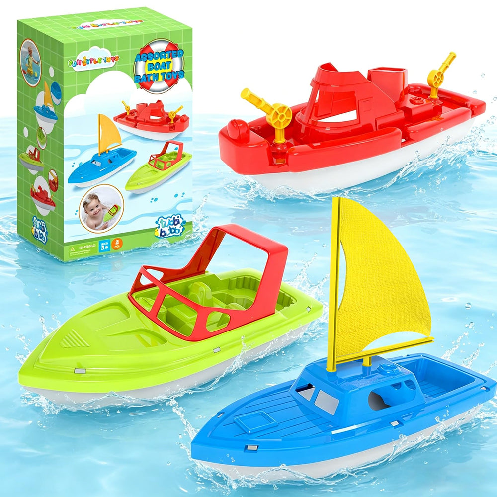 FUN LITTLE TOYS front view of colorful boats showing bright shapes and easy grip