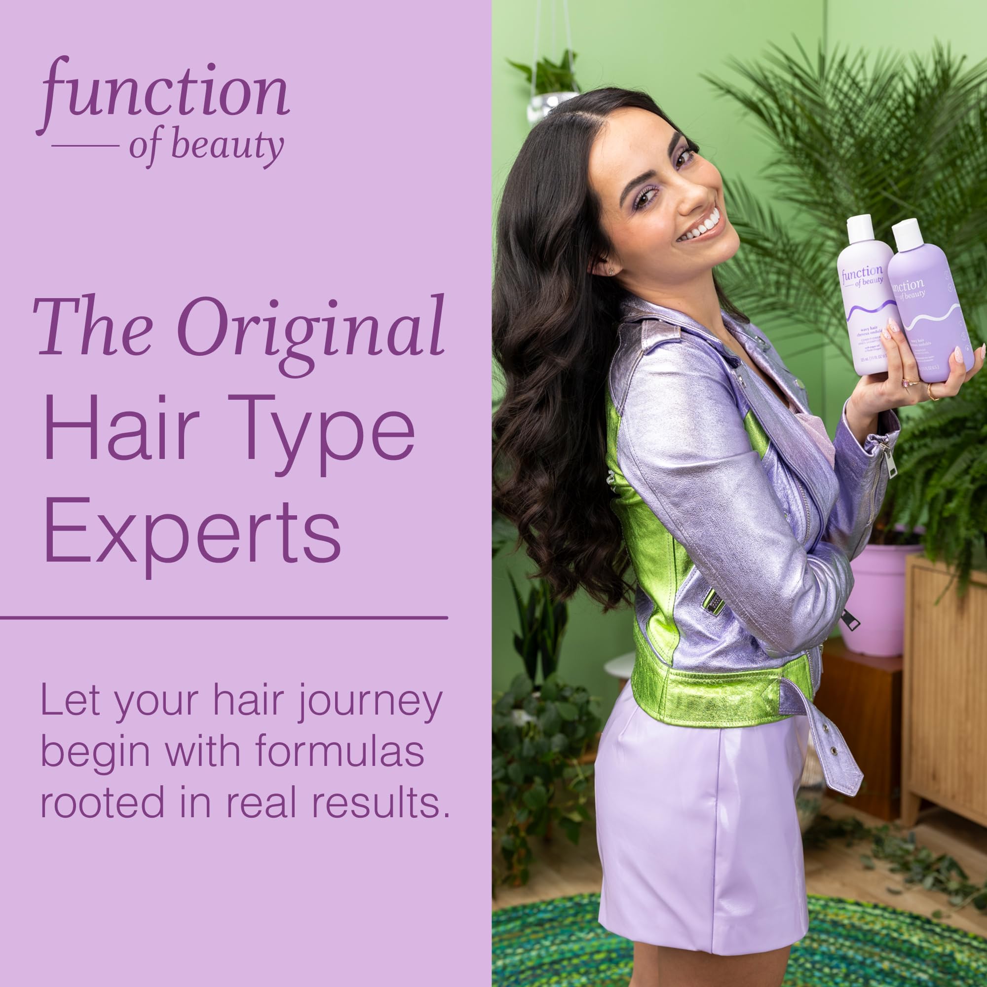 Function of Beauty styled after-wash wavy hair, illustrates defined waves and reduced frizz