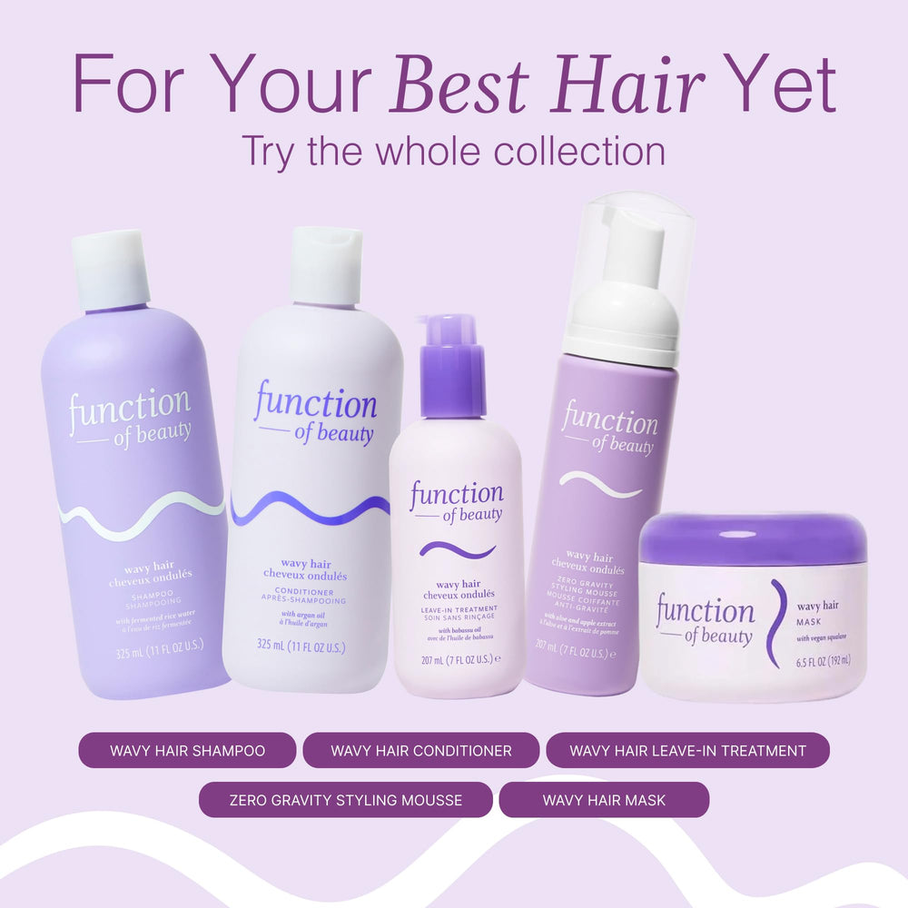 Function of Beauty set on bathroom shelf during shower use, evokes spa-like Nude Peach fragrance