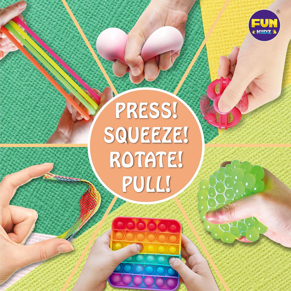 FUN KIDZ hand-size comparison showing compact toys for travel