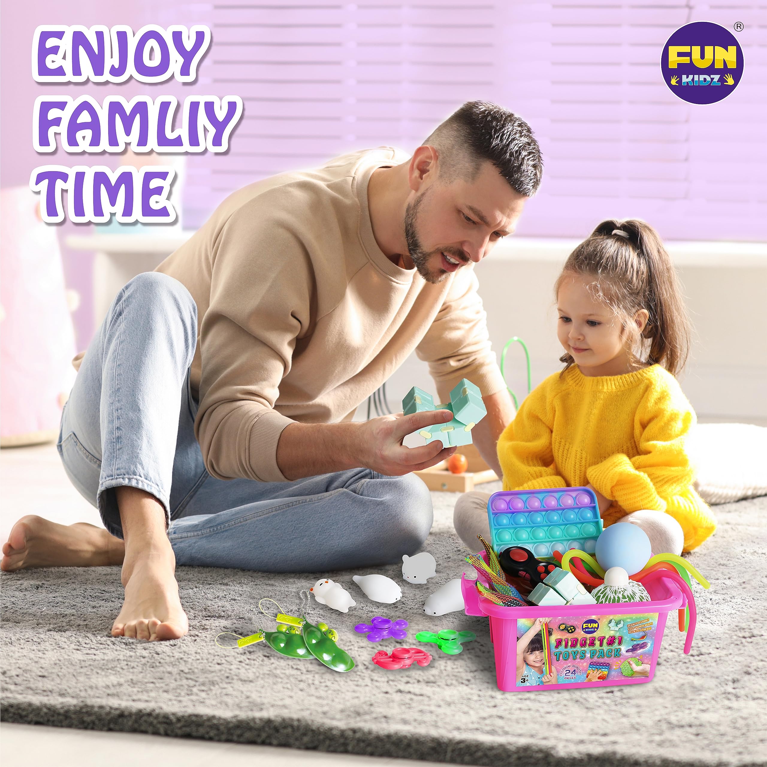 FUN KIDZ kids playing with assorted fidgets encouraging cooperative play