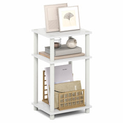 Furinno front view showing compact three-tier storage and space-saving benefit