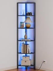 Furnulem front view of 6-tier corner shelf showing slim profile and storage benefit
