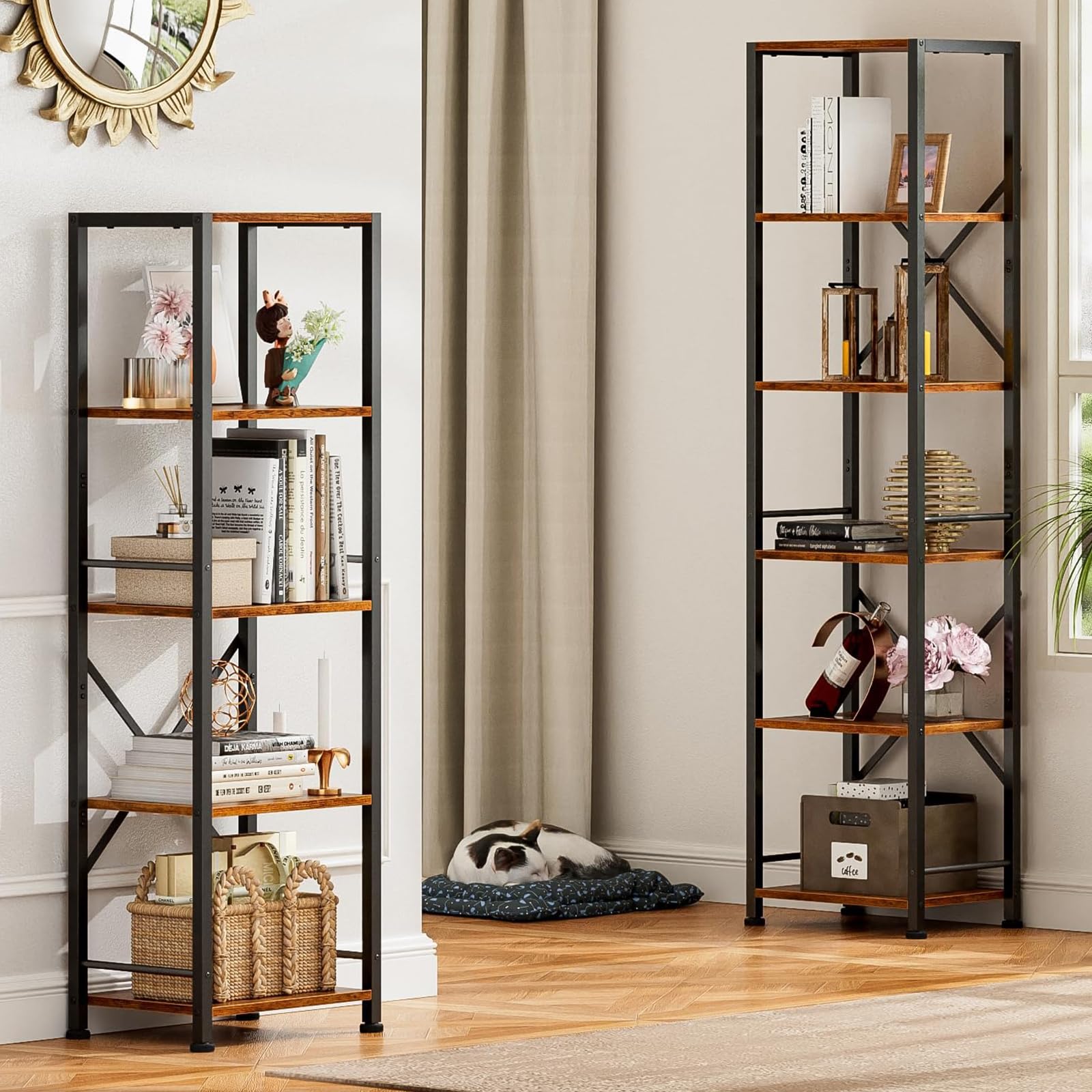 Furologee shelf in use with books and plants demonstrating organized display