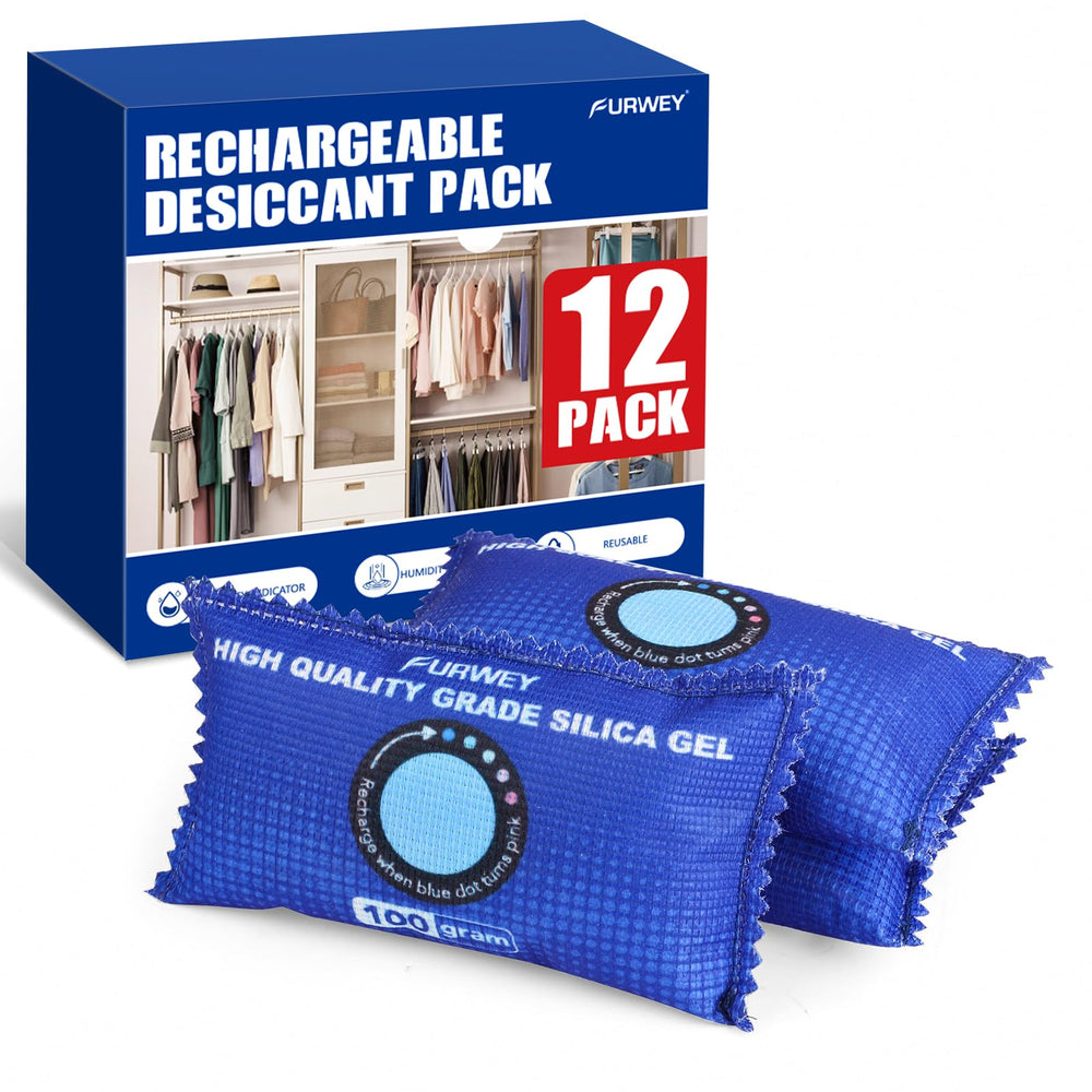 FURWEY front packaging showing 12 blue desiccant packs and benefits