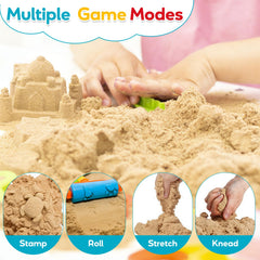 FURWEY sand in a sensory bin with tools demonstrating low-mess, reusable play