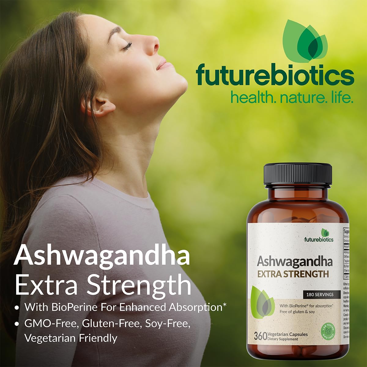 Futurebiotics bottle staged on a desk to show daily routine support for stress and focus