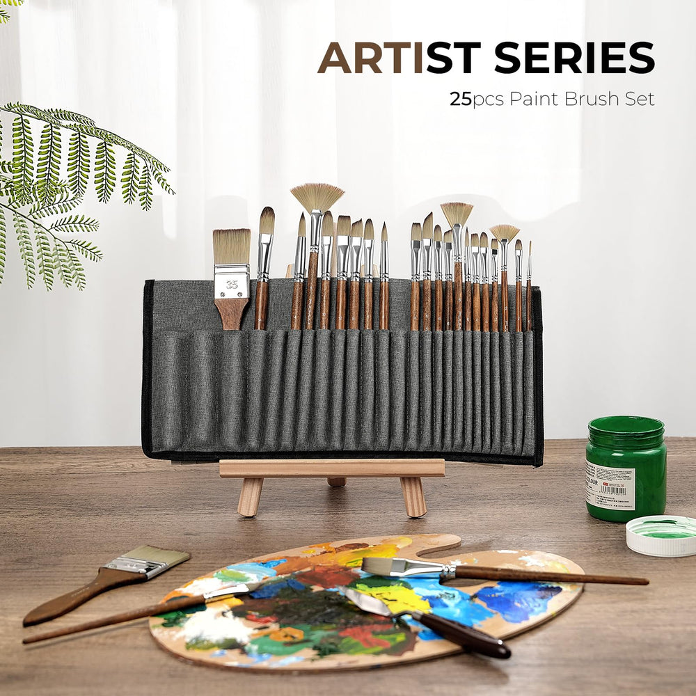 Fuumuui studio setup with brushes, roll, and paints showing organized creative workspace