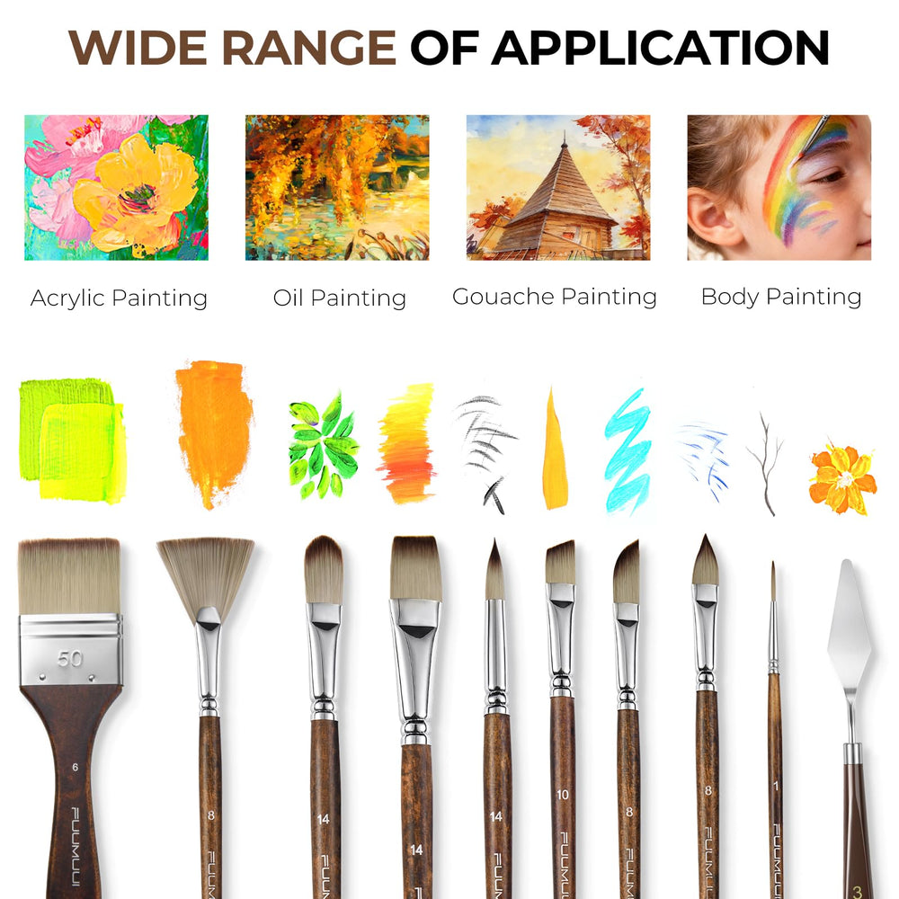 Fuumuui brushes held in hand for scale to show brush lengths and balanced weight