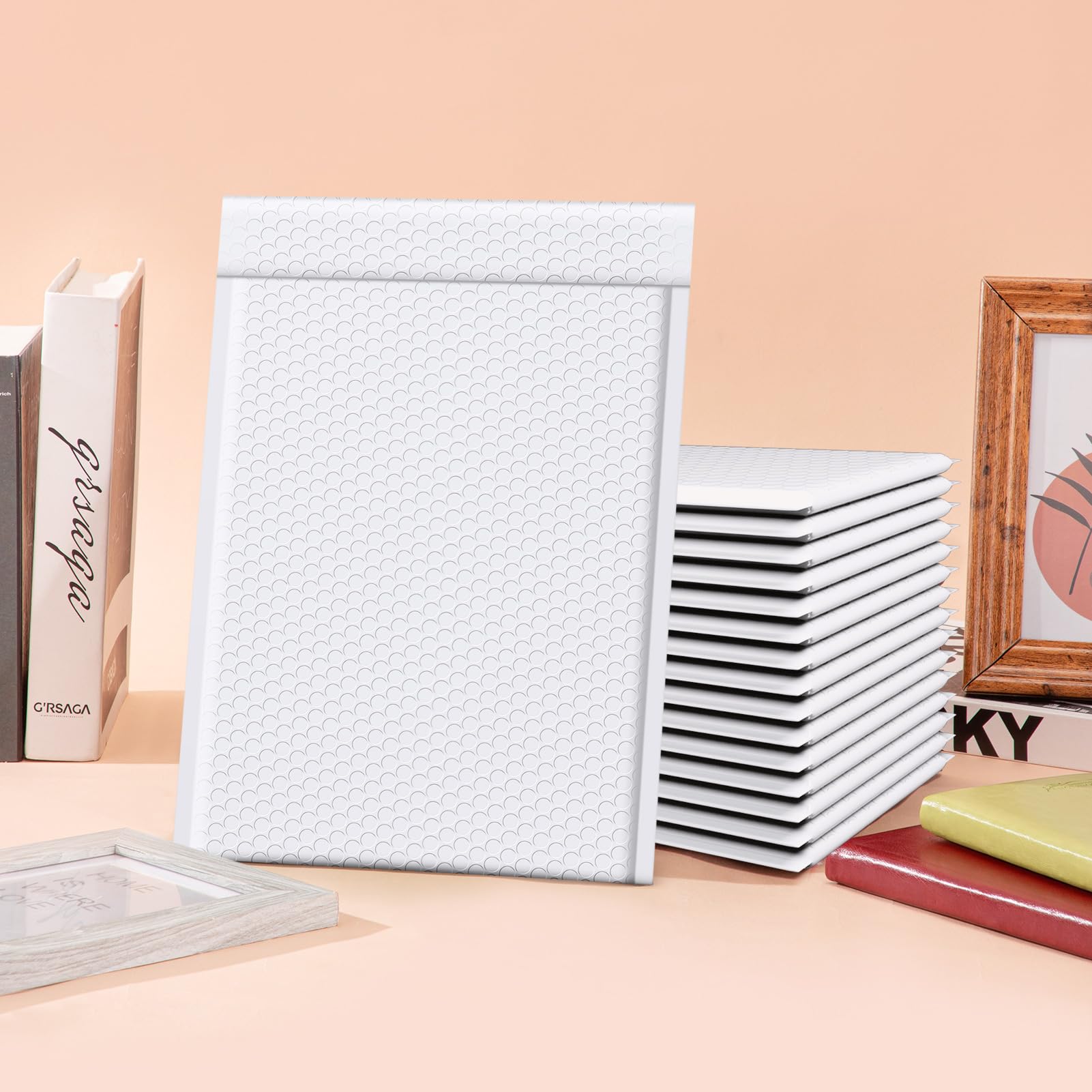 Fuxury bubble mailer containing a folded shirt ready to ship, illustrating clothing protection