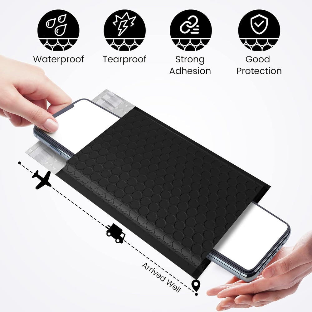Fuxury mailer with water droplets showing waterproof exterior protection