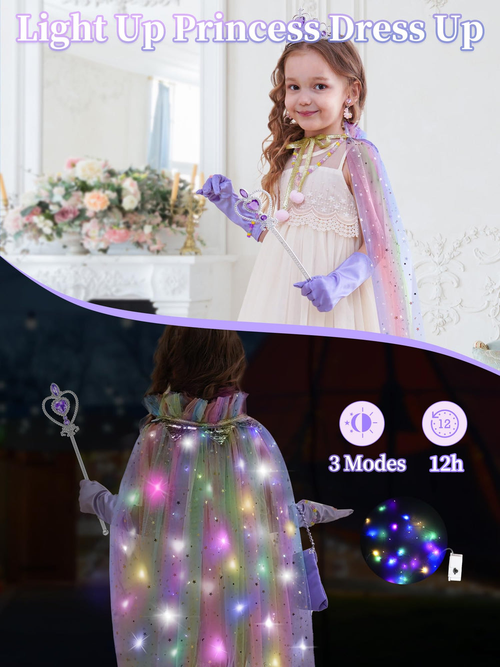 Fuzmo LED cape detail highlighting light strips and easy switch for fun