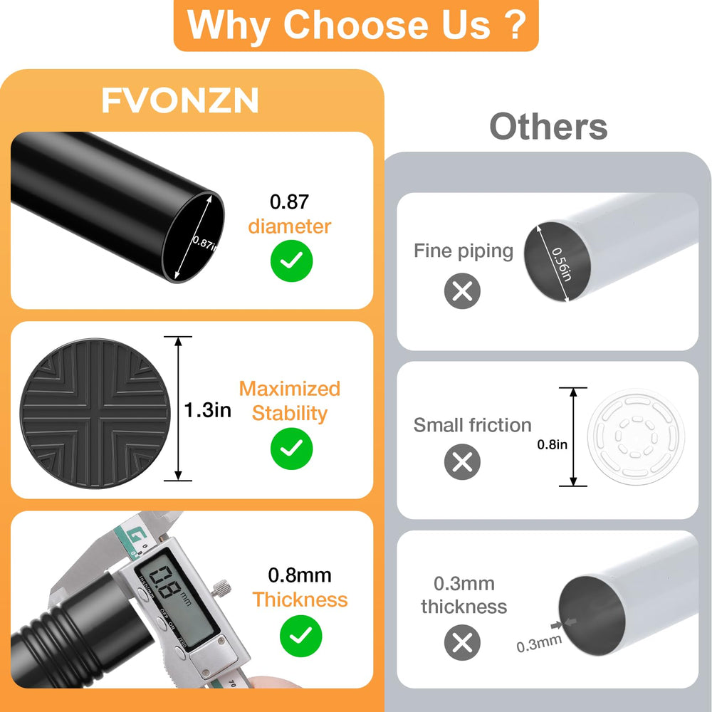 fvonzn rod next to measuring tape showing 30–62 inch range, adjustable fit benefit