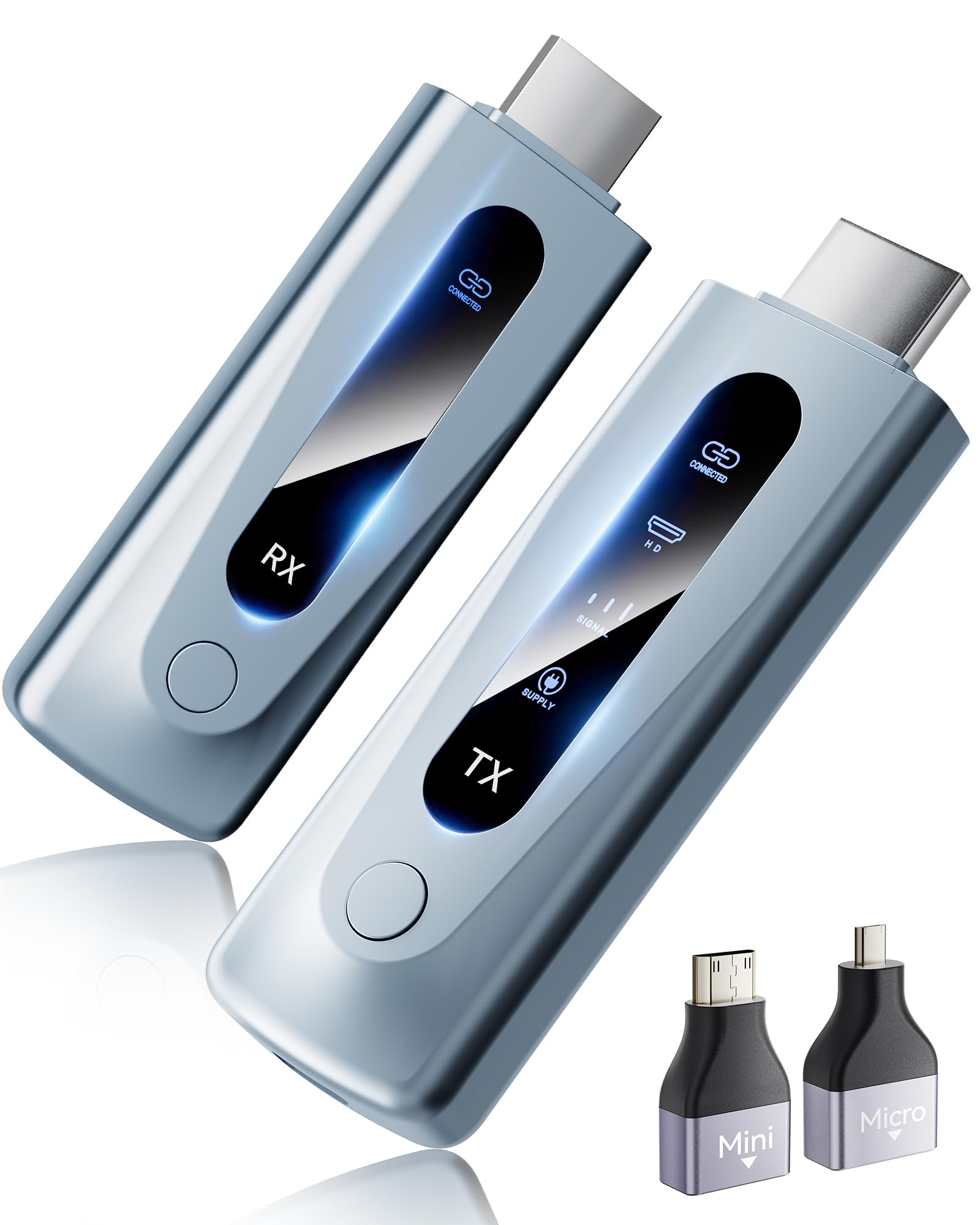 FWTAOU front view light-blue kit showing compact wireless HDMI convenience