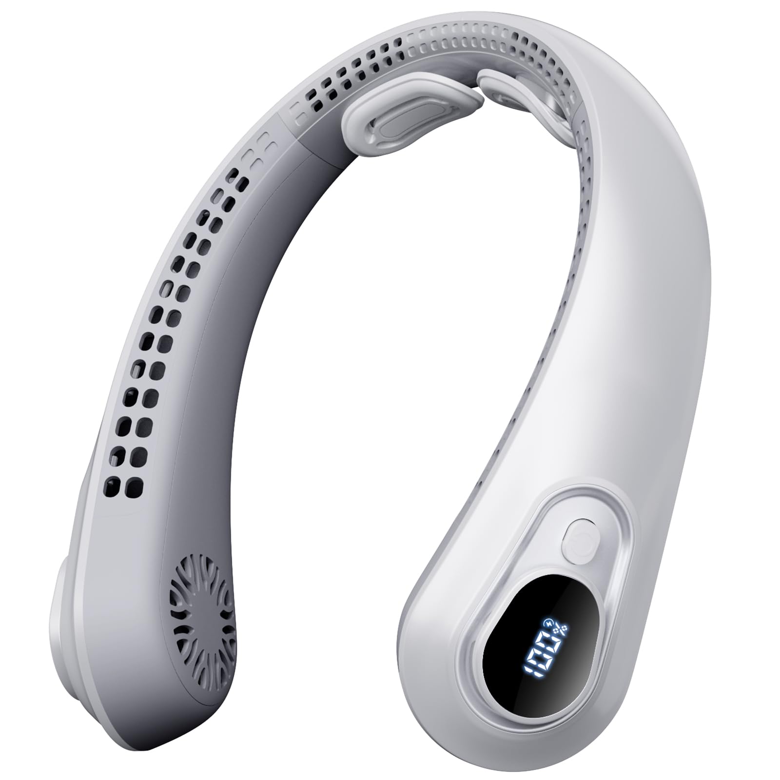 FYALLASO portable neck fan front view showing sleek gray design and comfort