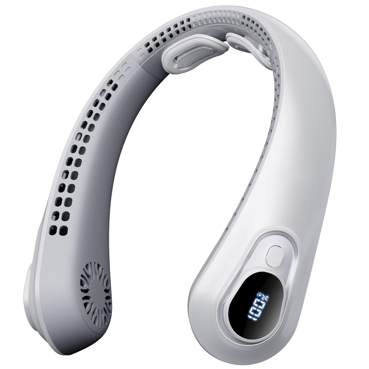 FYALLASO portable neck fan front view showing sleek gray design and comfort