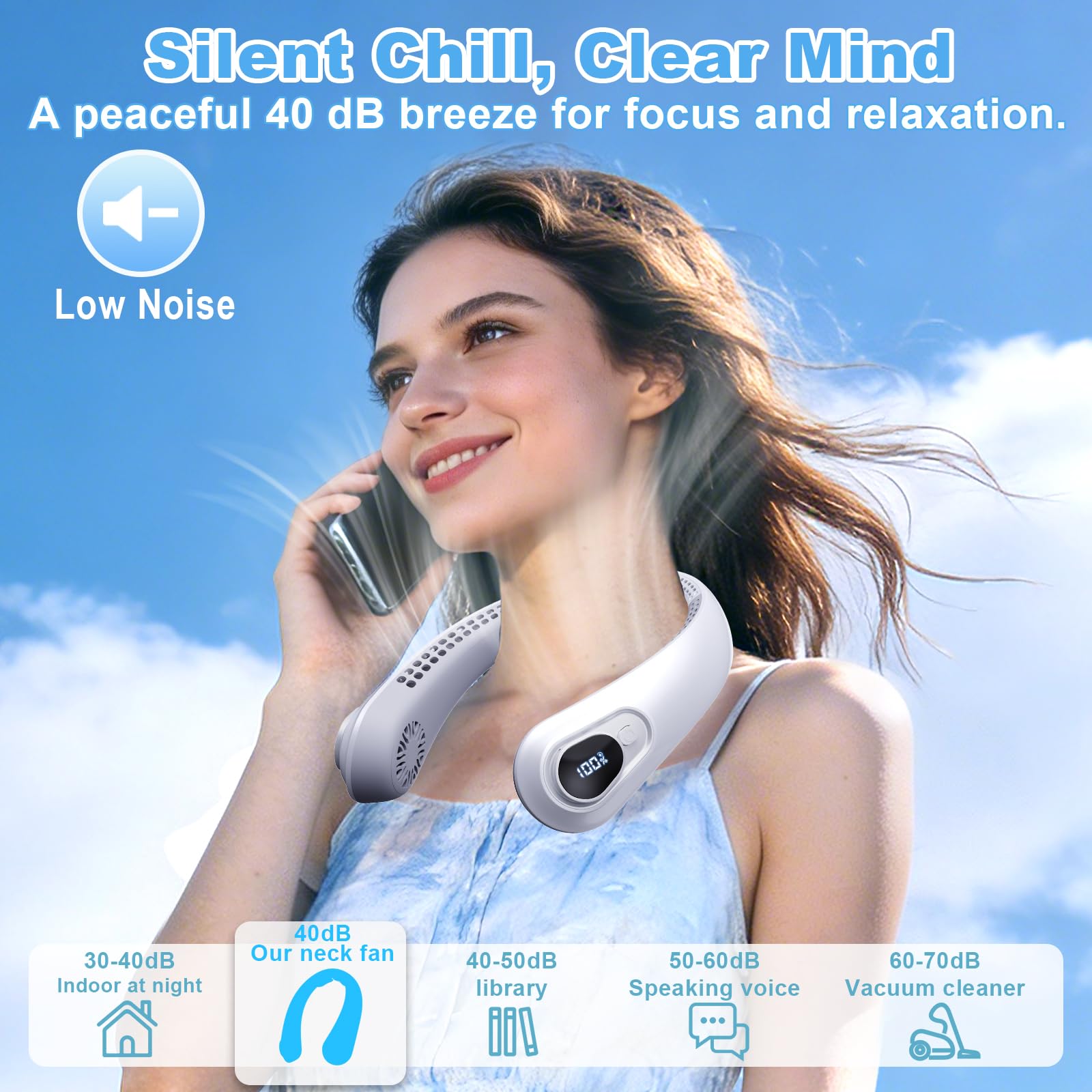 FYALLASO side profile worn around neck demonstrating hands-free cooling benefit