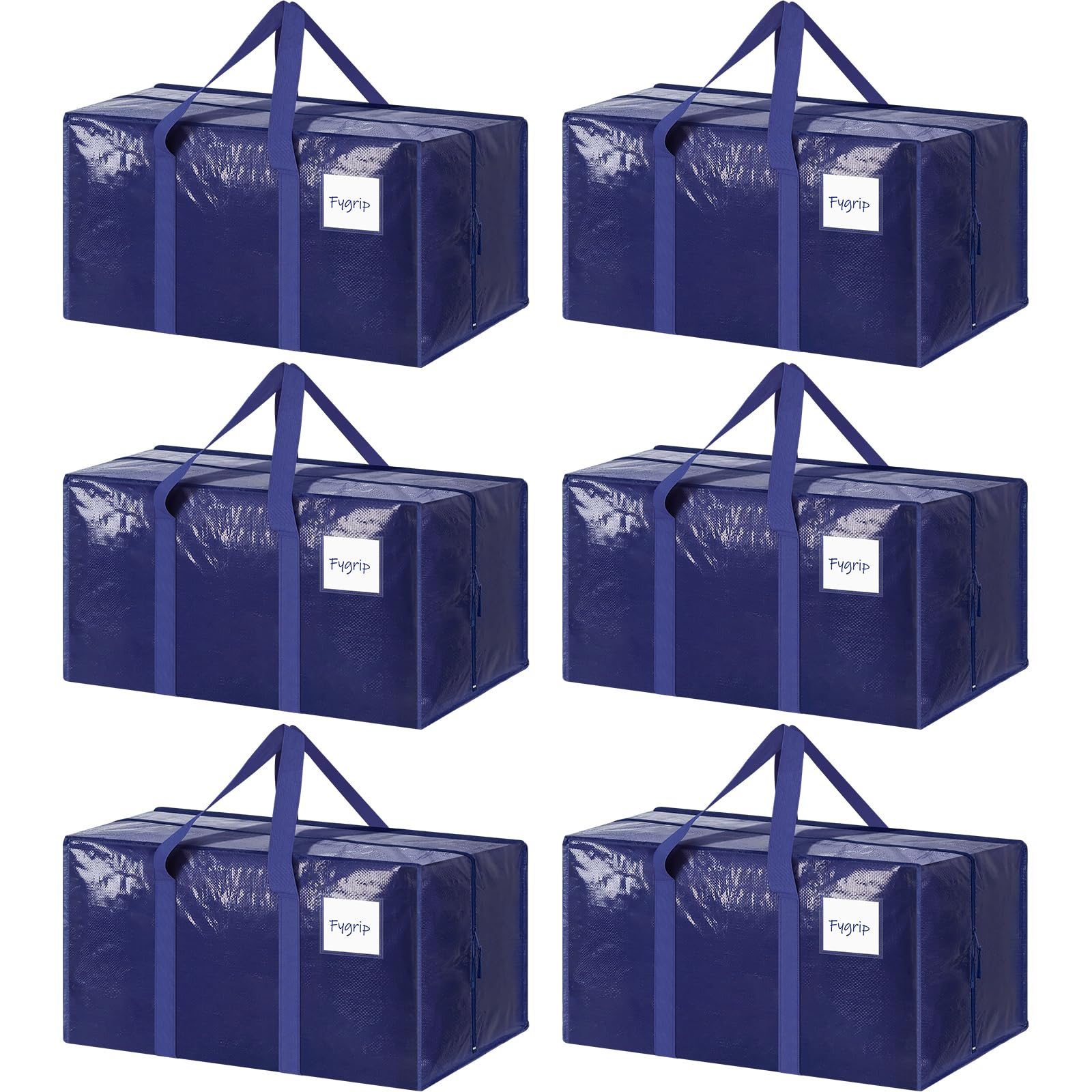 FYGRIP front view of six dark blue moving bags showing capacity and uniform look
