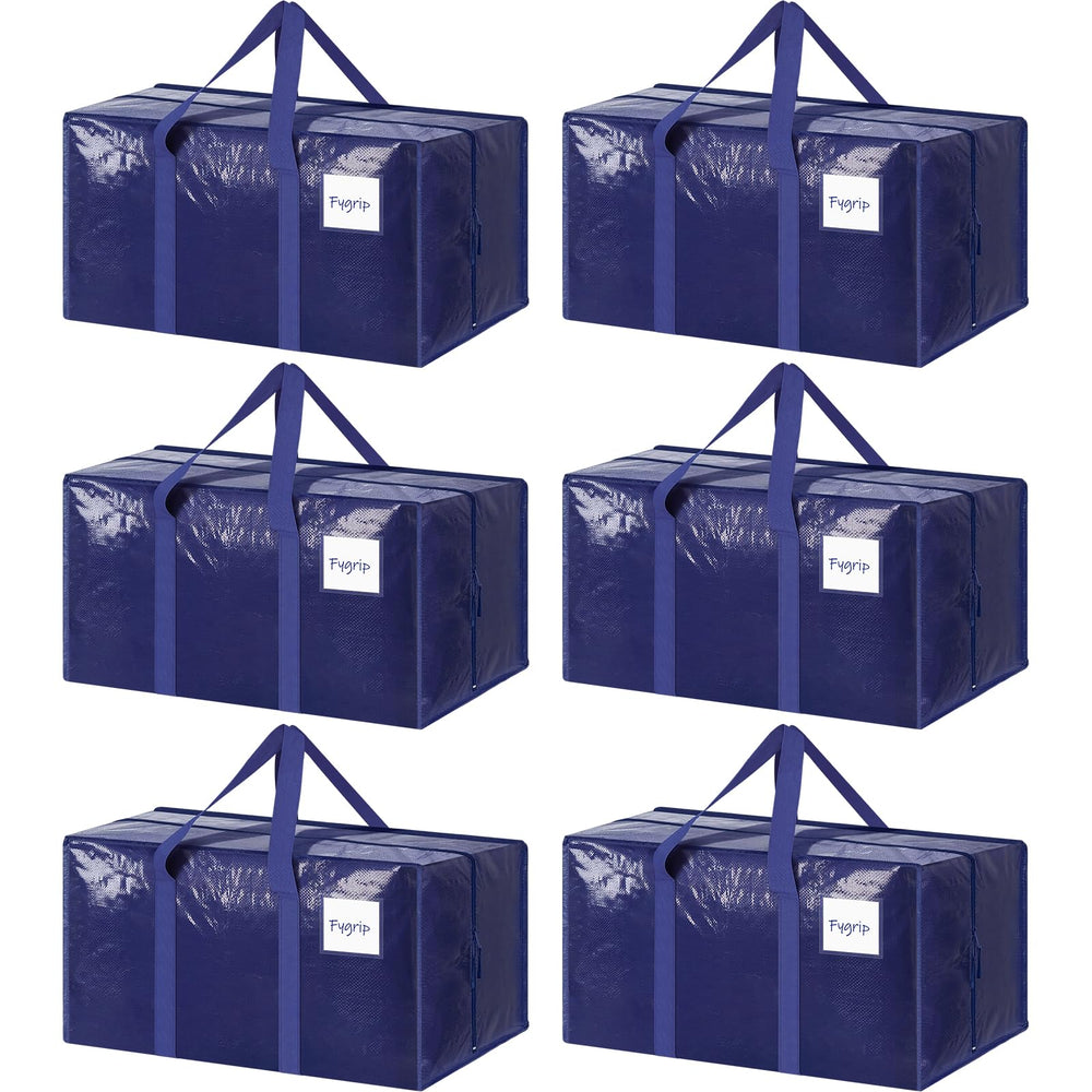 FYGRIP front view of six dark blue moving bags showing capacity and uniform look