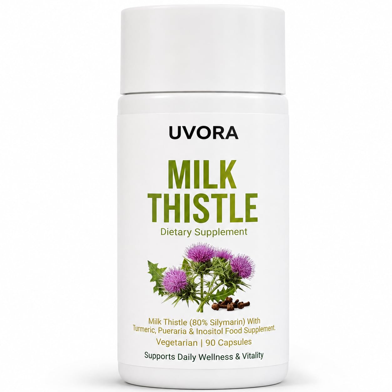 FYRKOA Uvora front bottle view showing clear supplement benefits