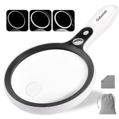GABORISH front view of magnifier showing large 5.2-inch lens and handle benefit clear viewing
