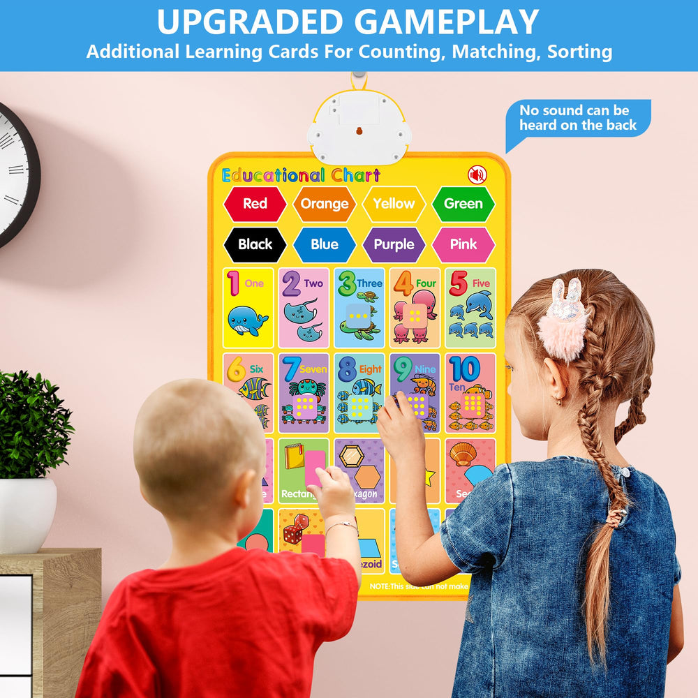 GaHoo mounted on wall with toddler touching letters to encourage independent learning