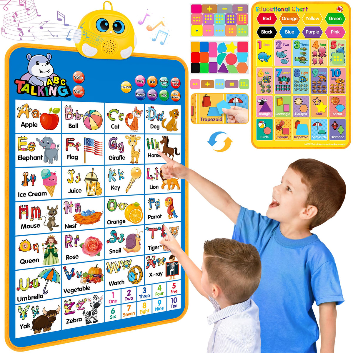 GaHoo front view of blue alphabet chart showing colorful letters and audio module for learning