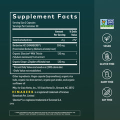 Gaia Herbs bottle with capsules visible, highlighting easy daily dosing