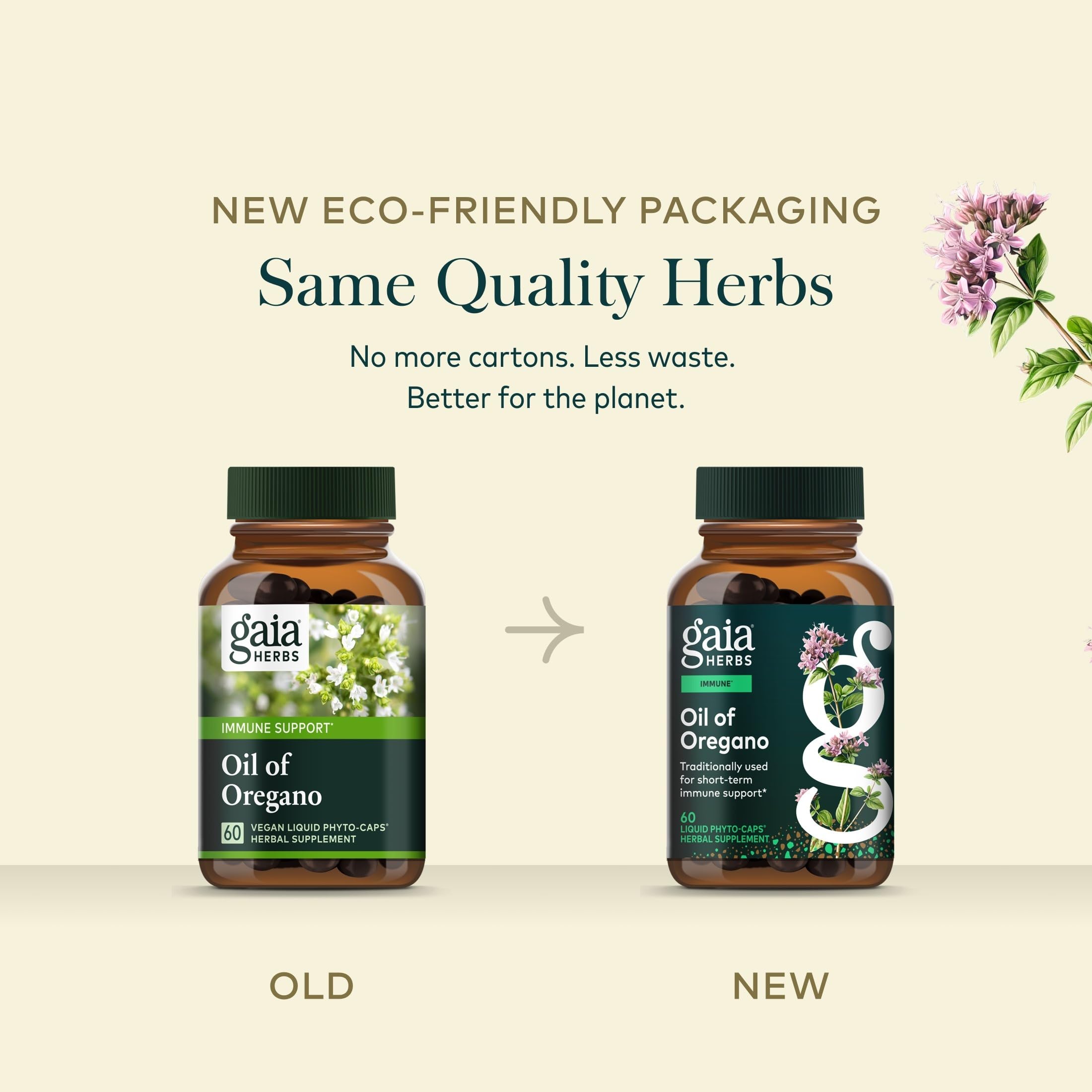 Gaia Herbs capsules on wood surface lifestyle image conveying daily wellness use