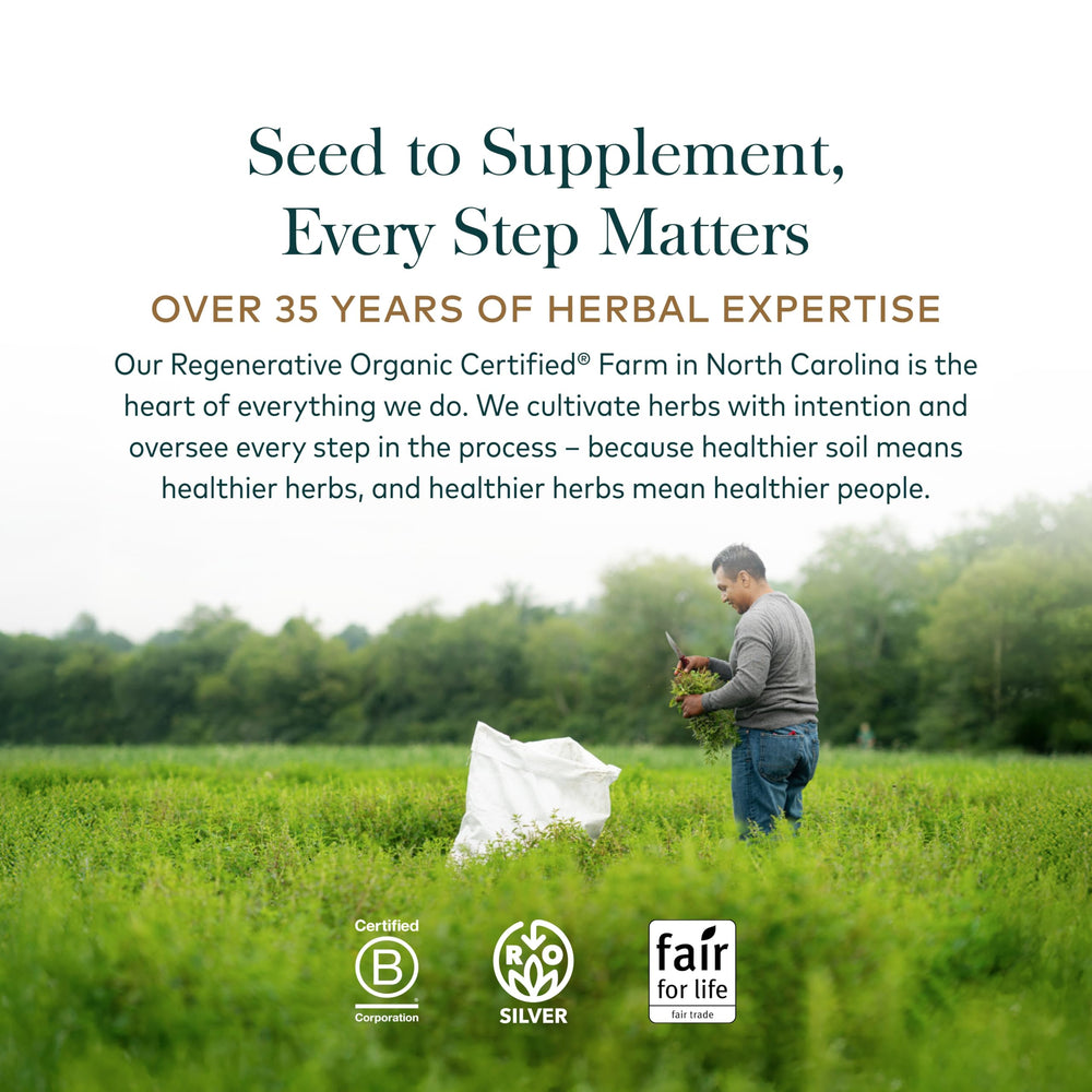 Gaia Herbs supplement facts label close-up showing standardized extracts