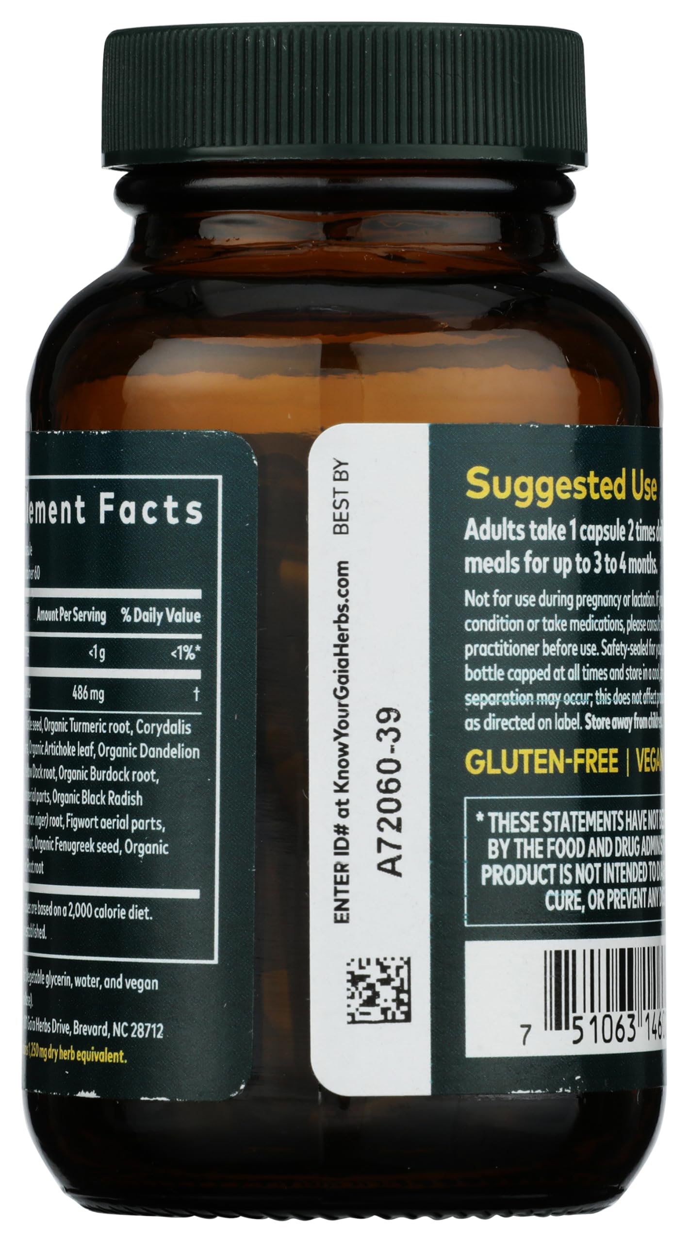 Gaia Herbs capsule close-up showing texture and easy-to-swallow benefit