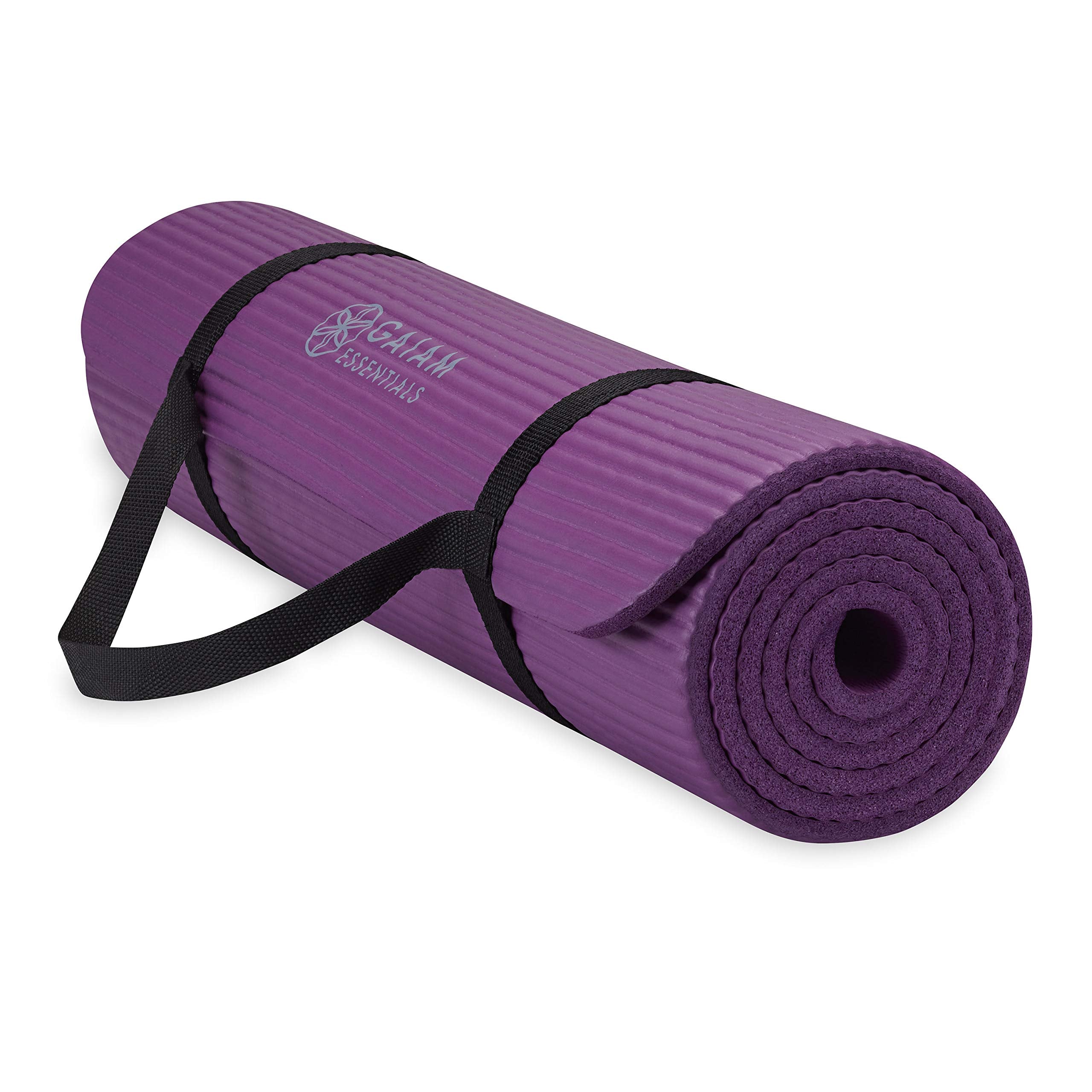 Gaiam front view purple mat showing full length and purple color, comfortable cushioning